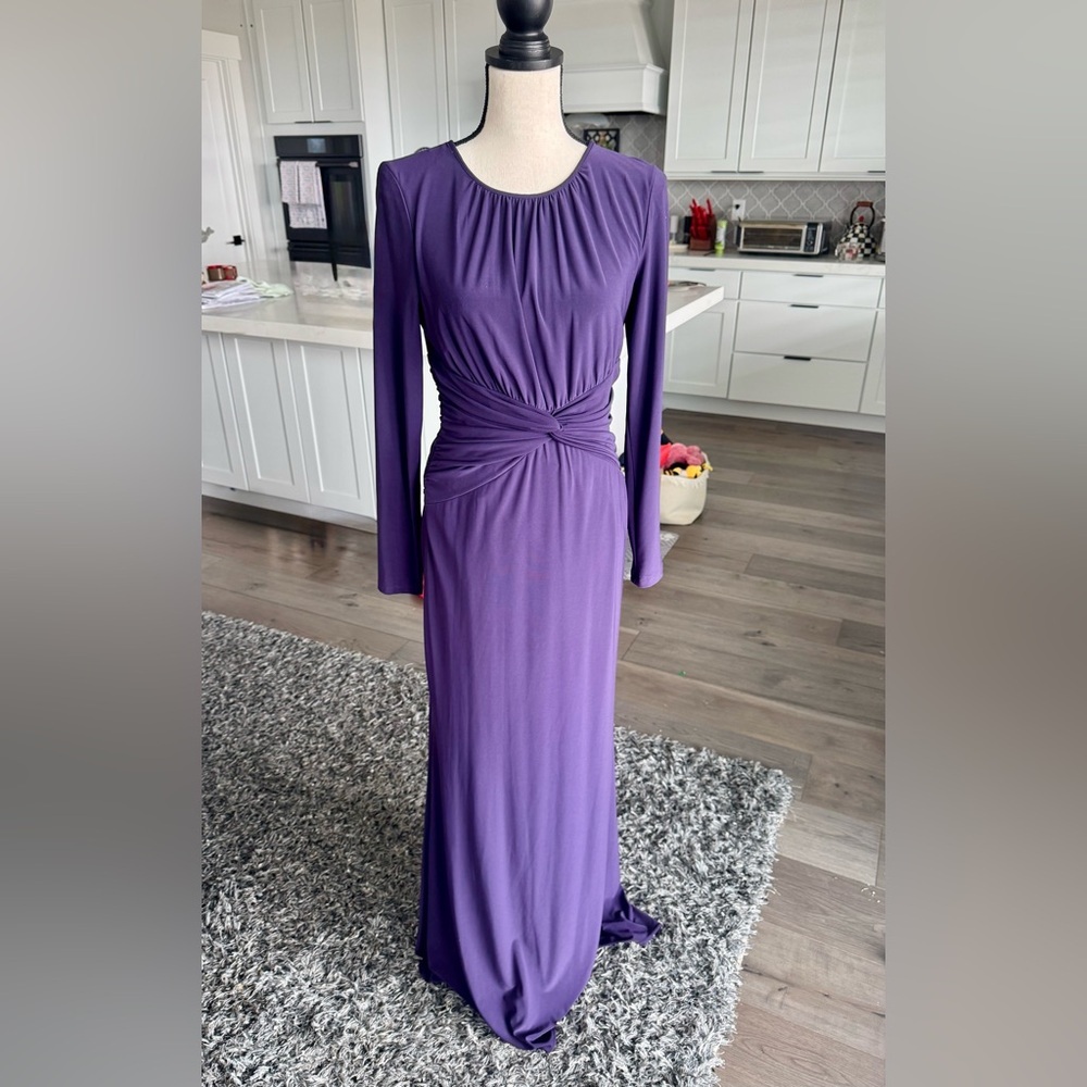 Adrianna Papell Plum Twist Waist Long Sleeve Gown 6